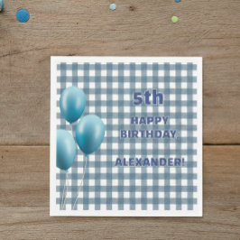Guardanapo De Papel Trendy Gingham Blue 5th Birthday Personalized