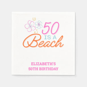 Guardanapo De Papel Trendy Hand Drawn Doodle 50th Beach Birthday