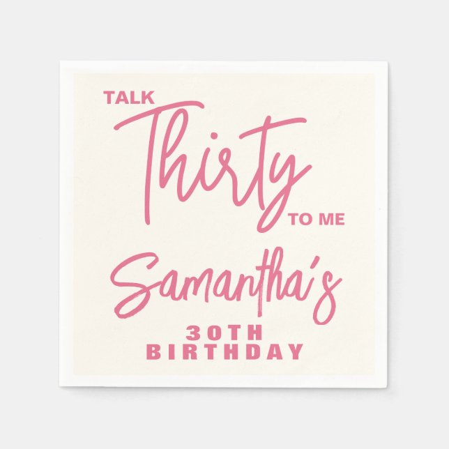 Guardanapo De Papel Trendy Pink Talk Thirty To Me 30th Birthday (Frente)