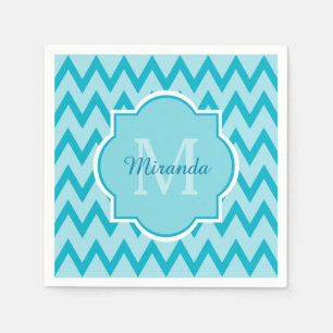 Guardanapo De Papel Trendy Turquoise Chevron Zigzag Nome e Monograma