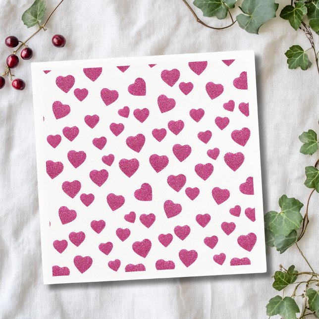 Guardanapo De Papel Trendy Valentine Pink Glitter Hearts on White (Criador carregado)