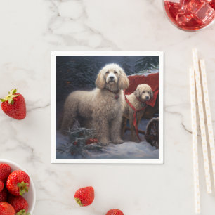 Guardanapo De Papel Trenó de Neve de Poodle Decoração de Natal