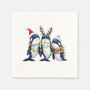 Guardanapo De Papel Três baleias Vestindo Papai Noel de Natal