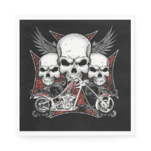 Três crânios com motocicleta Red Chopper