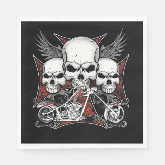 Guardanapo De Papel Três crânios com motocicleta Red Chopper