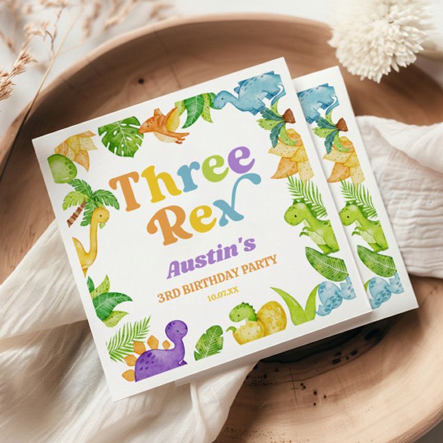 Guardanapo De Papel Três Dinossauros Rex 3ª Festa de aniversário (Criador carregado)