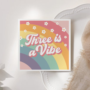 Guardanapo De Papel Três é um Vibe Retro 70s Rainbow Daisy Aniversário