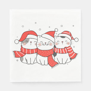 Guardanapo De Papel Três Gatos de Natal em Chapéus e Escarboços