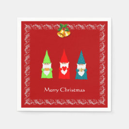 Guardanapo De Papel Três Gnominho de Natal em Vermelho