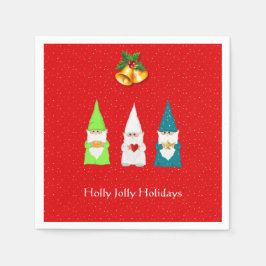 Guardanapo De Papel Três Gnomo de Natal em Vermelho