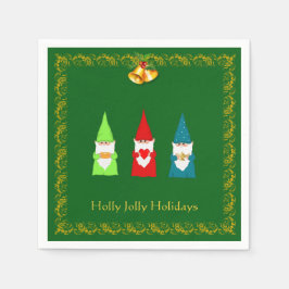 Guardanapo De Papel Três Gnomos de Natal em Verde