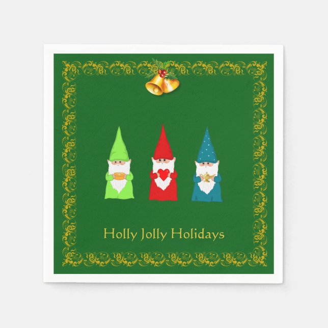 Guardanapo De Papel Três Gnomos de Natal em Verde (Frente)