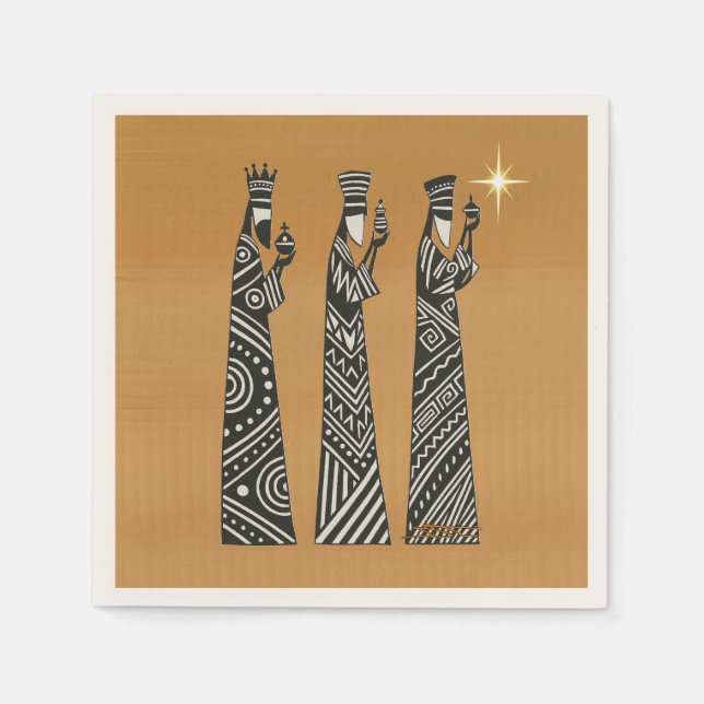 Guardanapo De Papel Três Reis Magos Natal Natividade Preto e Branco (Frente)