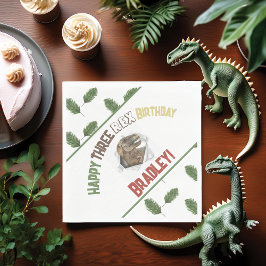 Guardanapo De Papel Três Rex Aniversário Aquarela Dino