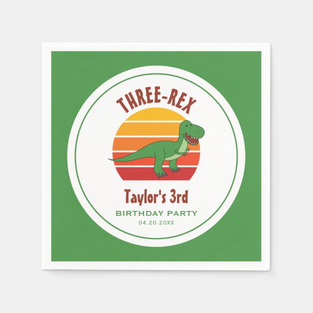 Guardanapo De Papel Três Rex Dinossauro Divertido Neutro aniversário d (Frente)
