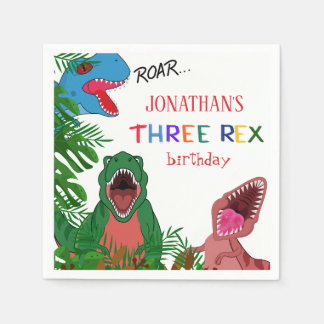 Guardanapo De Papel Três Rex Rugem 3º Aniversário de Crianças