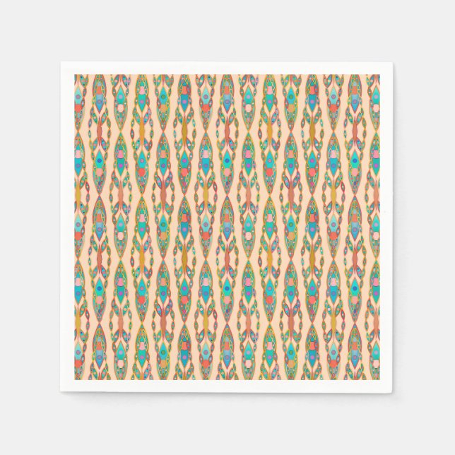 Guardanapo De Papel Tribal Batik - Rosa Pêssego e Turquesa (Frente)
