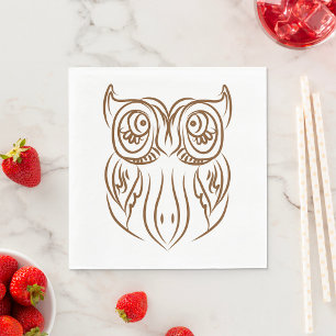 Guardanapo De Papel Tribal Owl Line Art Modern Brown Abstrato