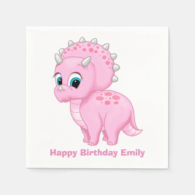 Guardanapo De Papel Tricerátops Cor-de-Rosa Bonitos Dinossauro (Frente)