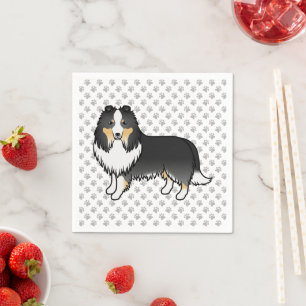 Guardanapo De Papel Tricolor Shetland Sheepdog Cartoon Dog & Paws