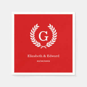 Guardanapo De Papel Trigo Branco Vermelho Laurel Wreath Monograma Inic