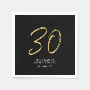 Guardanapo De Papel Trinta Letreiro Dourado e Preto Aniversário de 3