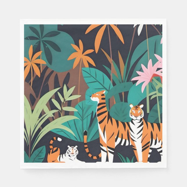 Guardanapo De Papel Trio de Tigre Tropical (Frente)