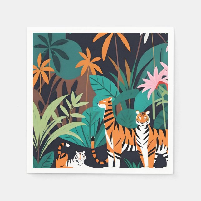 Guardanapo De Papel Trio de Tigre Tropical (Frente)