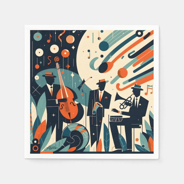 Guardanapo De Papel Trio Moderno de Meados do Século de Jazz (Frente)