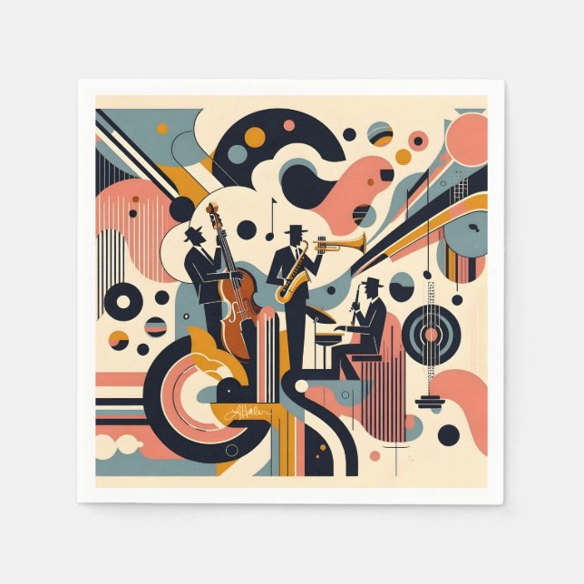 Guardanapo De Papel Trio Psicodélico do Jazz da Era Mid Century (Frente)