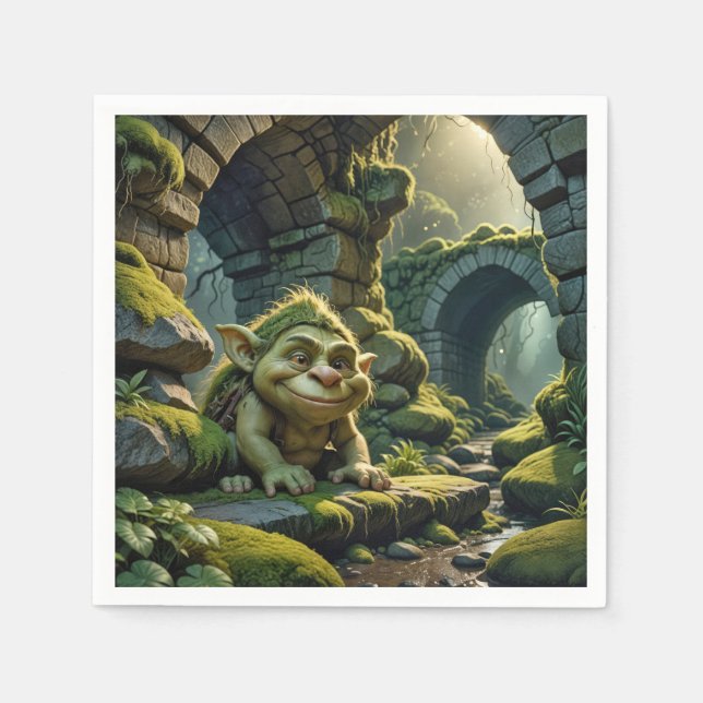 Guardanapo De Papel Troll Verde Sob uma Ponte de Pedra (Frente)
