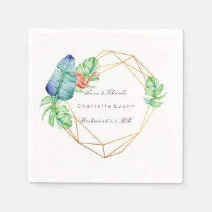 Guardanapo De Papel Tropic Flamingo Monstera Dourado Diamond Frame Whi