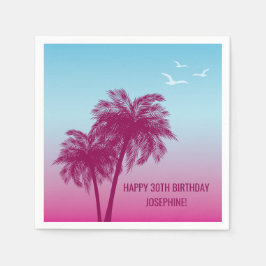 Guardanapo De Papel Tropical Dusk With Pink Palm Trees Happy Birthday