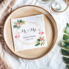 Guardanapo De Papel Tropical Floral Flamingos Wedding Sr. e Sra.