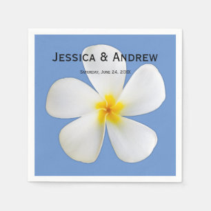 Guardanapo De Papel Tropical Floral, Plumeria Branca em Azul, Casament