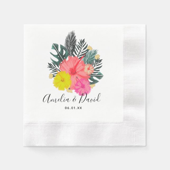 Guardanapo De Papel Tropical Mão Desenhada Hawaii Script Salvar a Data (Frente)