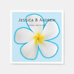 Guardanapo De Papel Tropical, Plumeria Branca em Azul, Floral, Nápoles