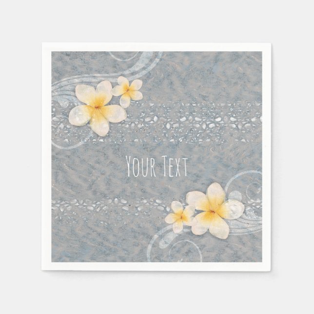 Guardanapo De Papel Tropical Plumeria Flower Cinza Yellow Summer Party (Frente)