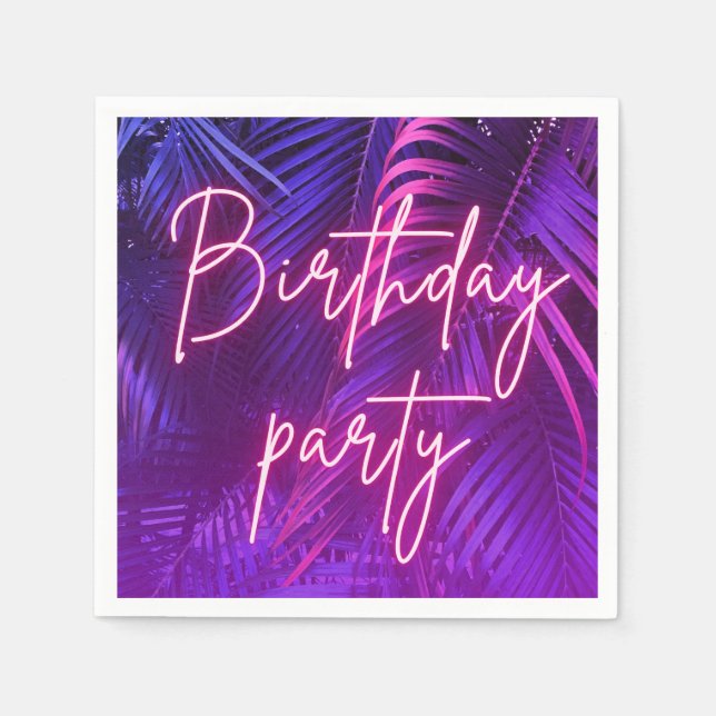 Guardanapo De Papel Tropical Purple Palm Leaf Birthday Party (Frente)