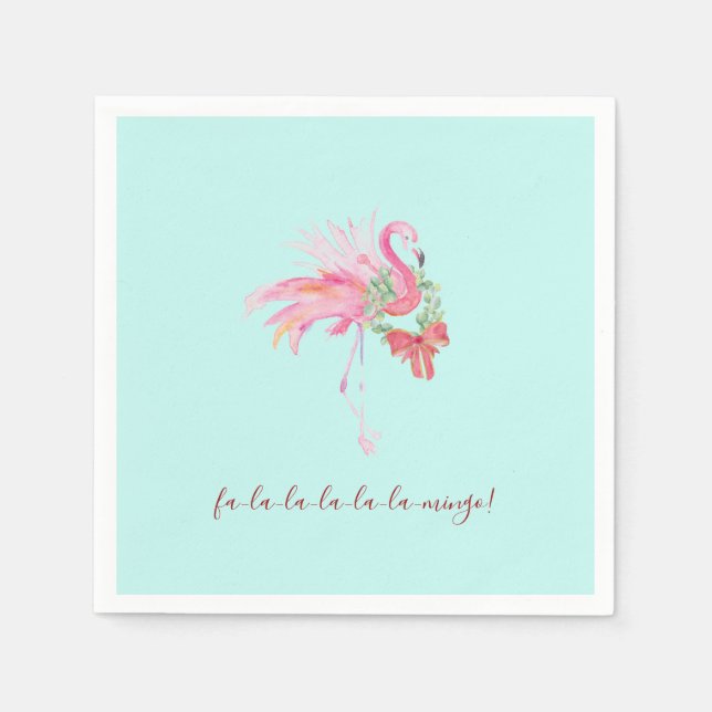 Guardanapo De Papel Tropical Rosa Flamingo Xmas Cocktail Napkins (Frente)