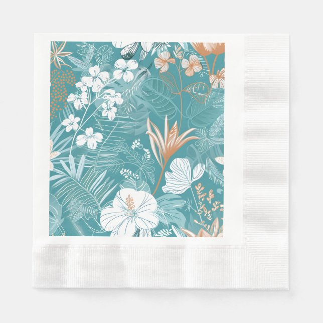 Guardanapo De Papel Tropical Turquoise & Terracotta Hibiscus Floral  (Frente)
