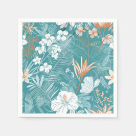 Guardanapo De Papel Tropical Turquoise & Terracotta Hibiscus Floral 
