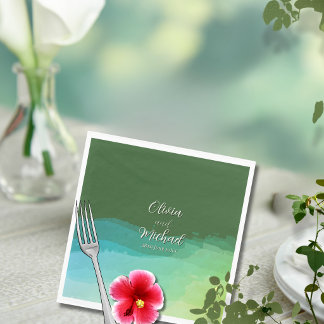 Guardanapo De Papel Tropical Wedding Napkin Blue Green Watercolor Wash