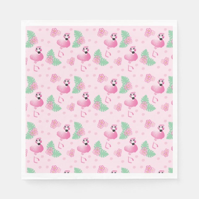 Guardanapo De Papel Tropics Flamingo Bird Flower Patterno Tropical Ros (Frente)