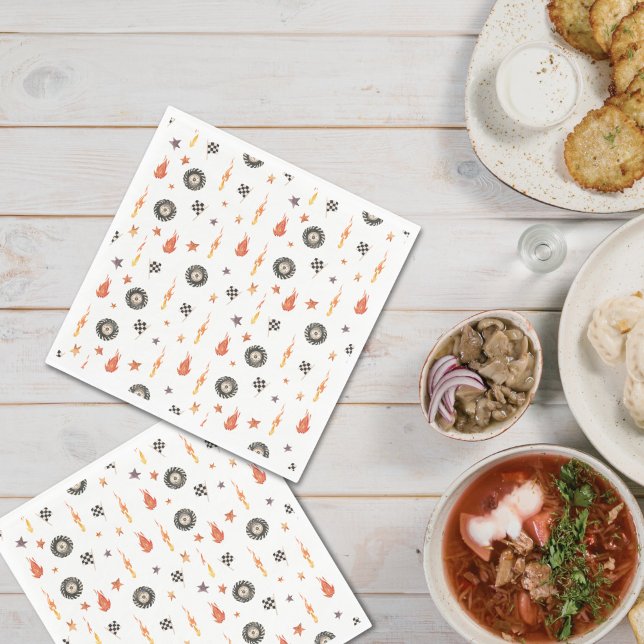 Guardanapo De Papel Trucks Racing Checkers Modern Watercolor White (Criador carregado)