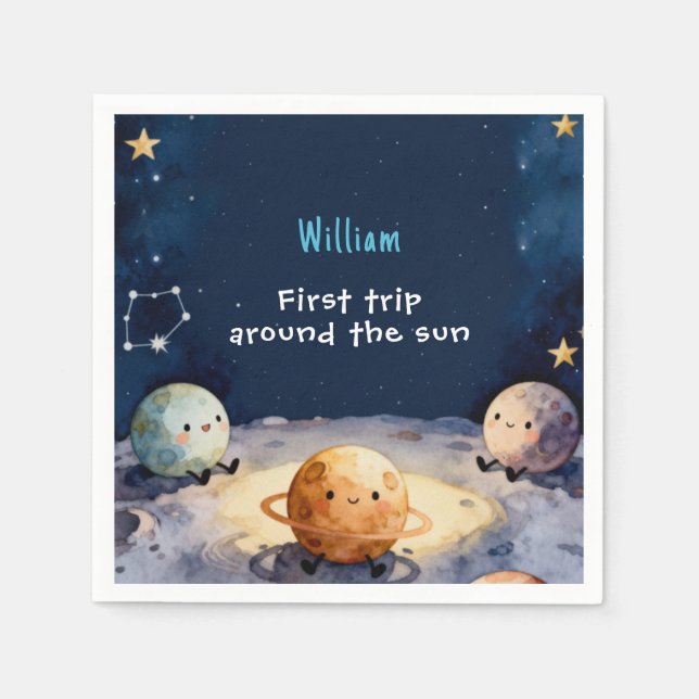 Guardanapo De Papel True Space First Trip Around The Sun 1st Birthday (Frente)