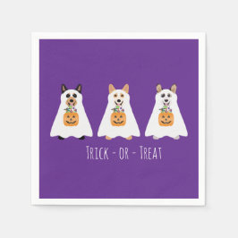 Guardanapo De Papel Truque Ou Tratar Cães Fantasmas De Corgi Halloween