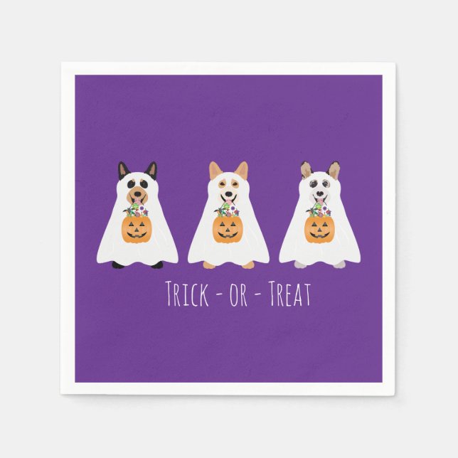 Guardanapo De Papel Truque Ou Tratar Cães Fantasmas De Corgi Halloween (Frente)