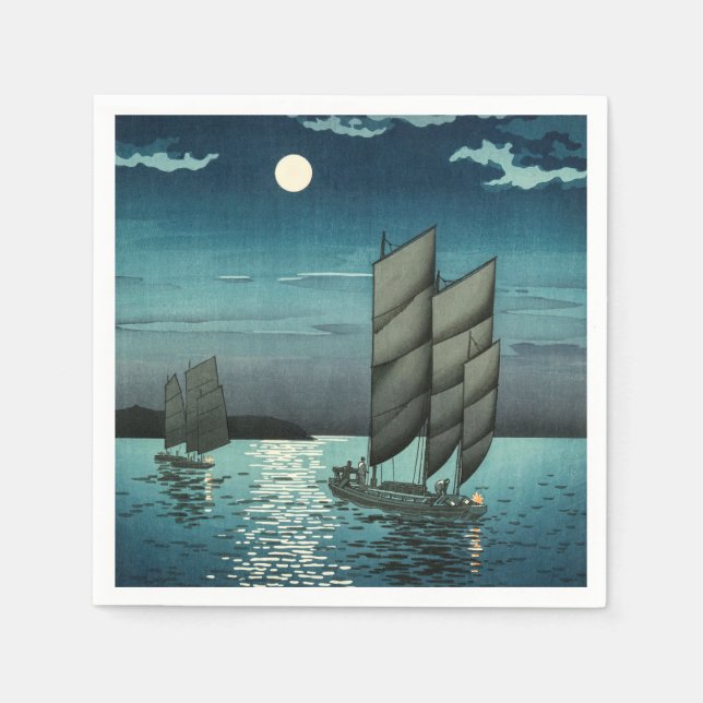 Guardanapo De Papel Tsuchiya Koitsu - Barcos em Shinagawa, Noite (Frente)