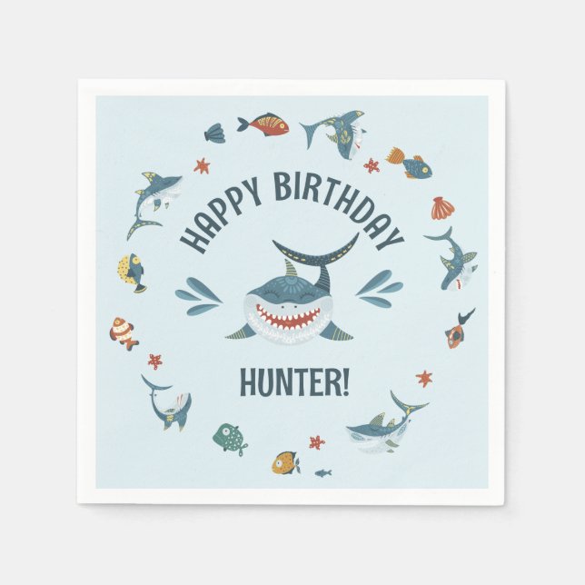 Guardanapo De Papel Tubarão Azul - Parede Festa de aniversário Nápoles (Frente)